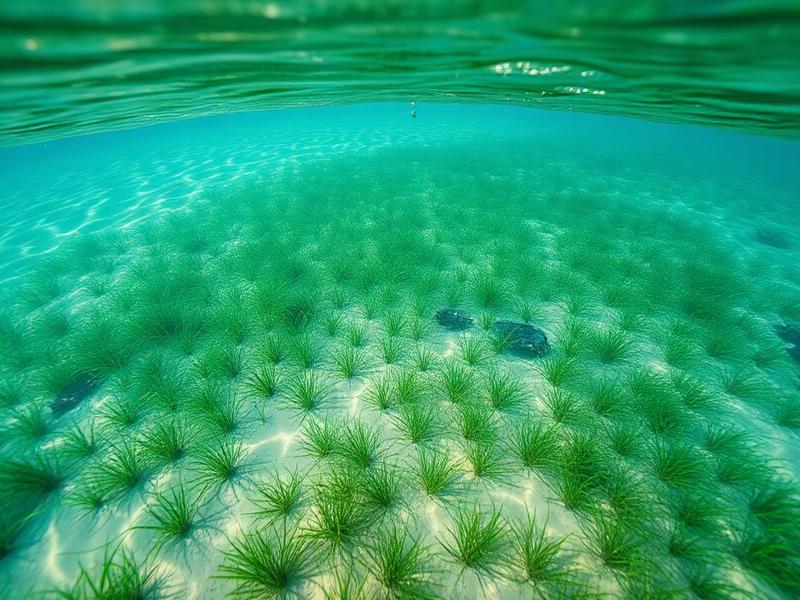 Students' coastal seagrass study habitat in shallow water